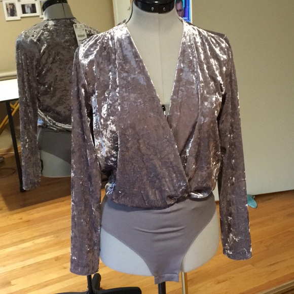 Zara Tops - New Zara Silver Crushed Velour Bodysuit